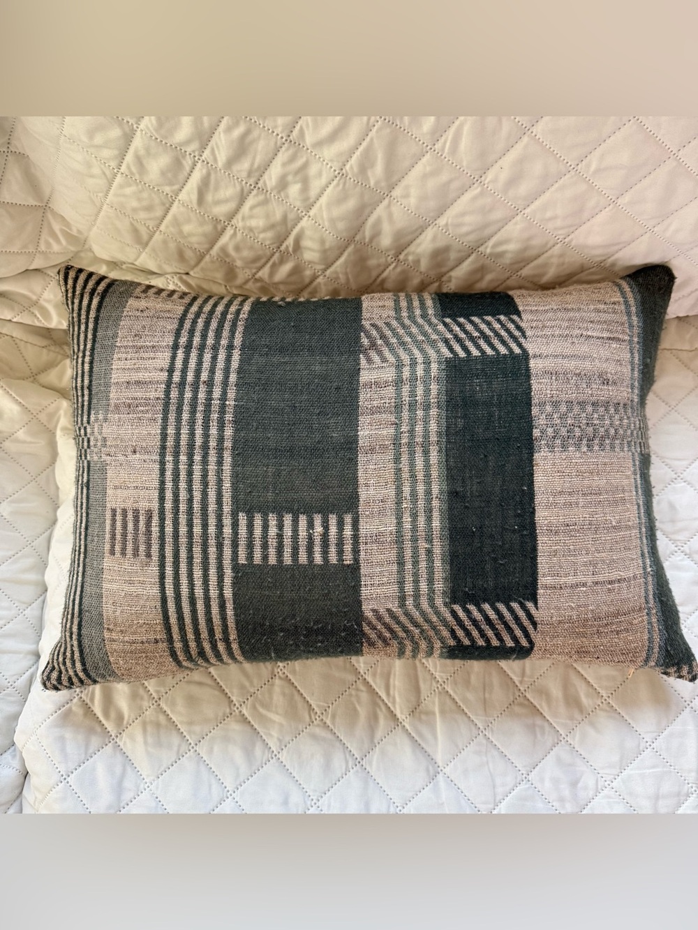 Crate & Barrel Etta Wool Blend Burnt Green Geometric Pillow Cover 22x15